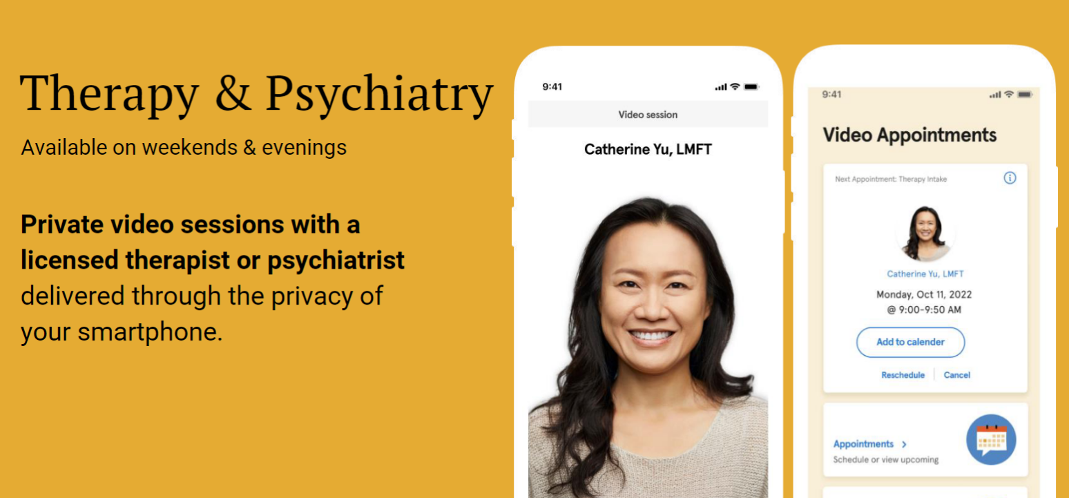 Therapy & Psychiatry available on mobile, including nights and weekends